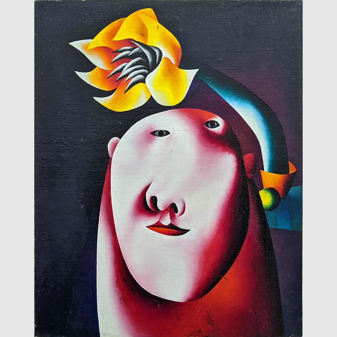 Олег Целков. Портрет с цветком. 1962