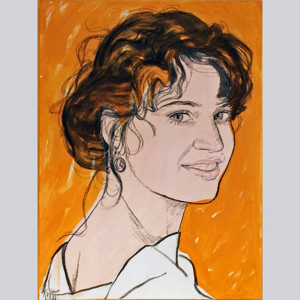 Крисс Гуэнцати Дубини. Девушка на оранжевом фоне. 2008, х., акрил, уголь, 60х80