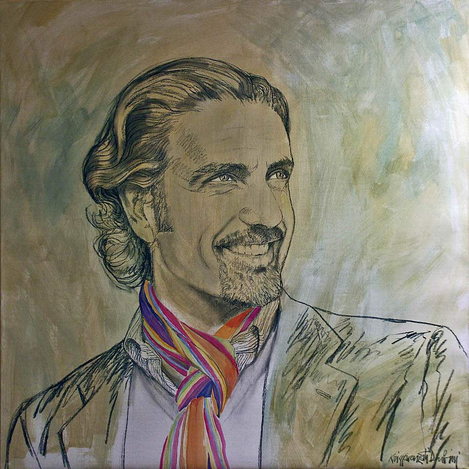 Крисс Гуэнцати Дубини. Мужчина с шарфом. 2013, х., акрил, уголь, 100х100