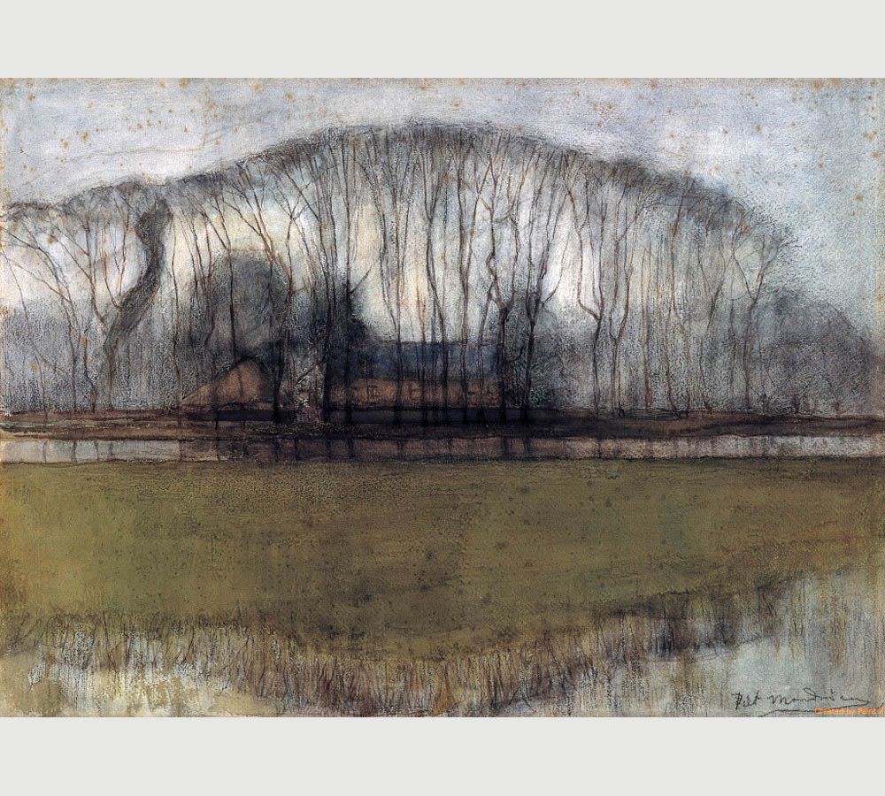 Piet Mondriaan. Tree line in wet landscape. 1906