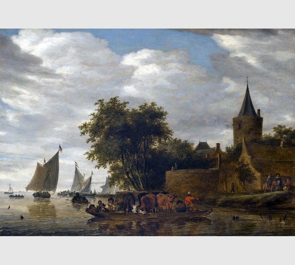 Salomon van Ruysdael. River View with Ferry and Bastion. 1664