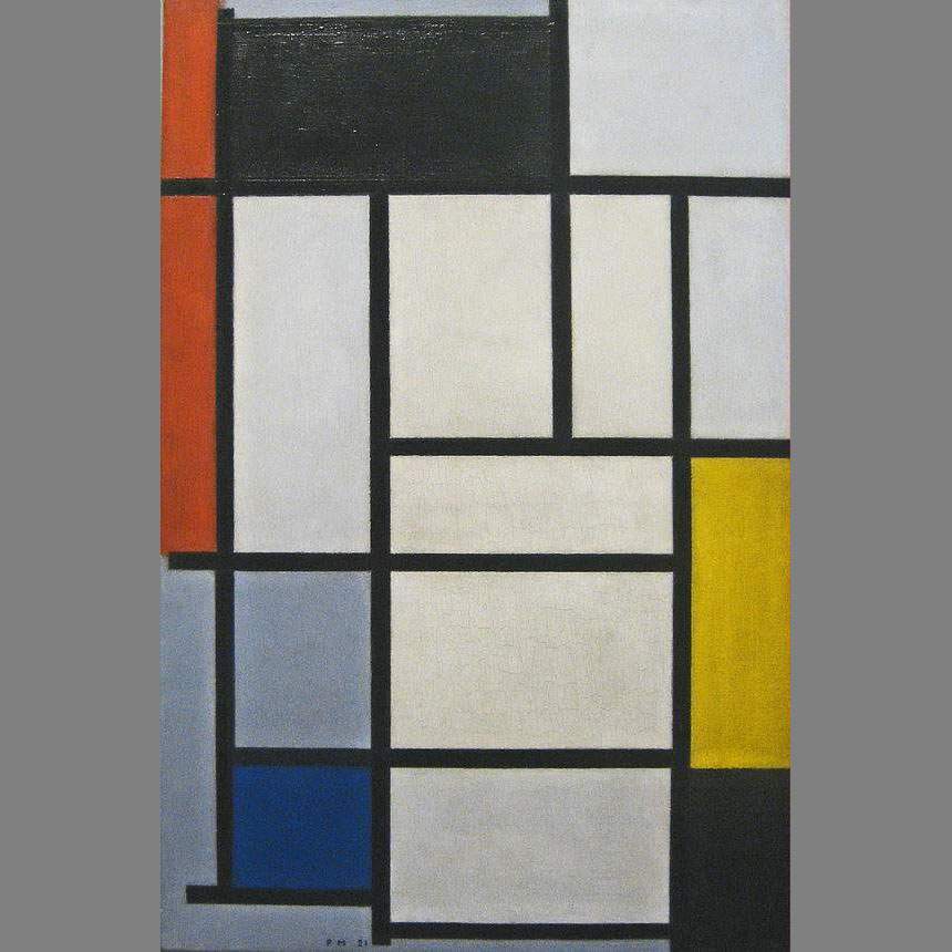 Piet Mondrian. Composition with red, blue, black