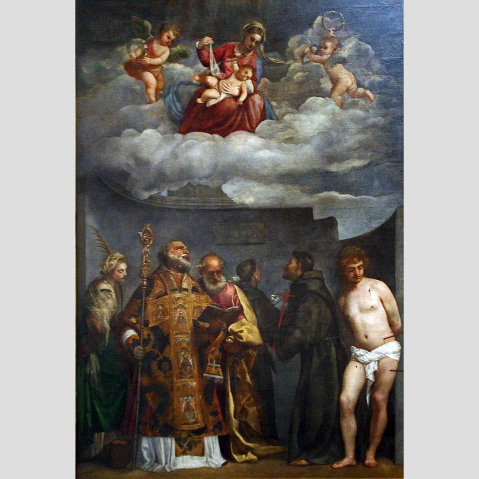 Tiziano Vecelio. Madonna col Bambino e Santi