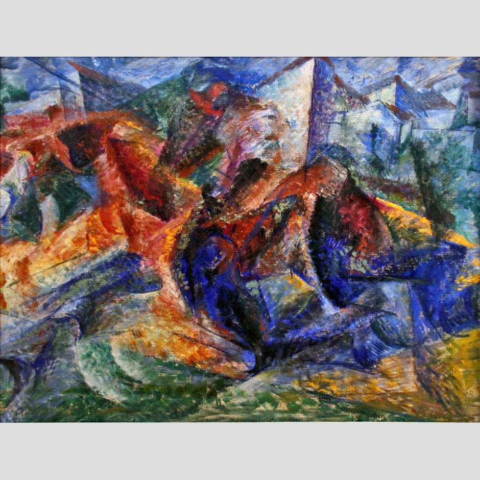 Umberto Boccioni. Cavallo+Cavalieri+Caseggiato. 1913-1914