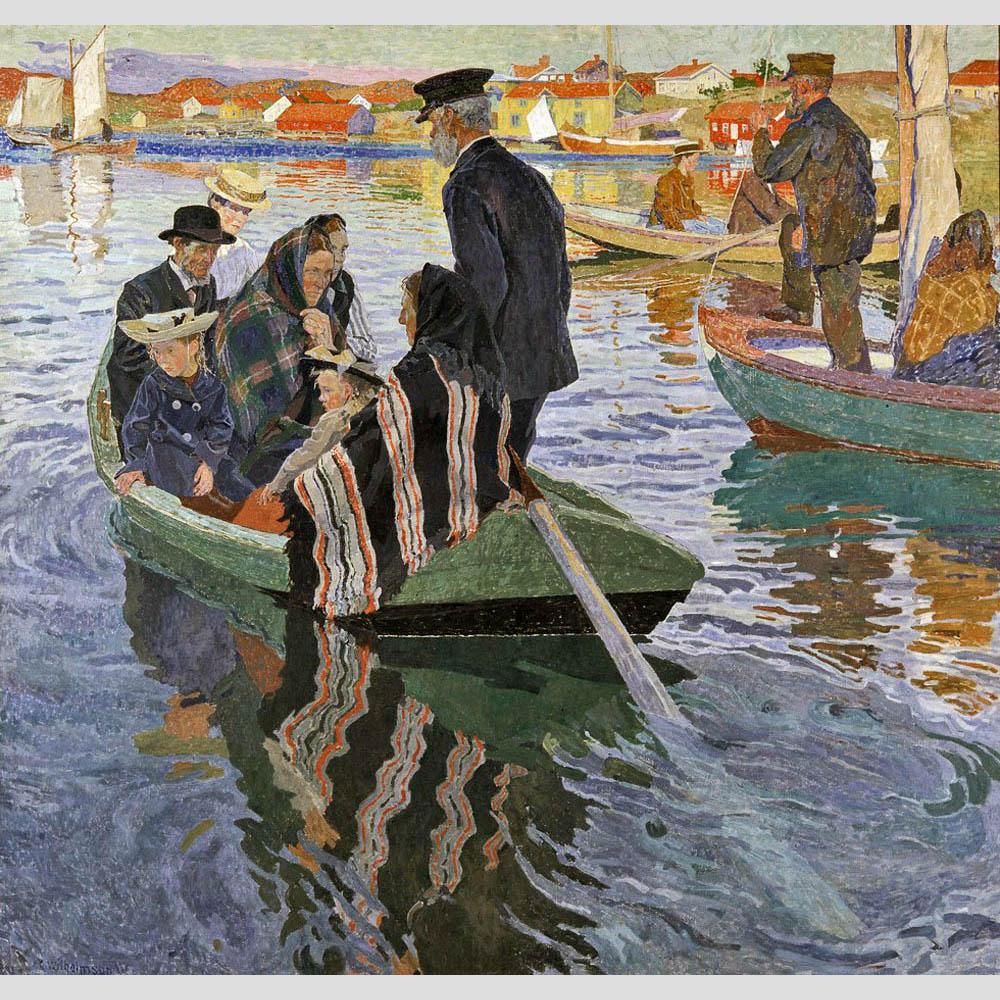 Carl Wilhelmson. Church Goers in a Boat. 1909